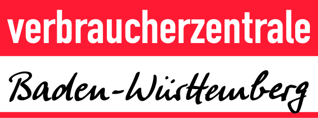 Auf rotem Hintergrund steht in weiß Verbraucherzentrale, darunter in geschwungener schwarzer Schrift Baden-Württemberg