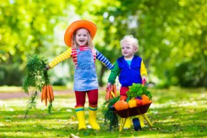 Kinder nach erfolgreicher Gemüseernte