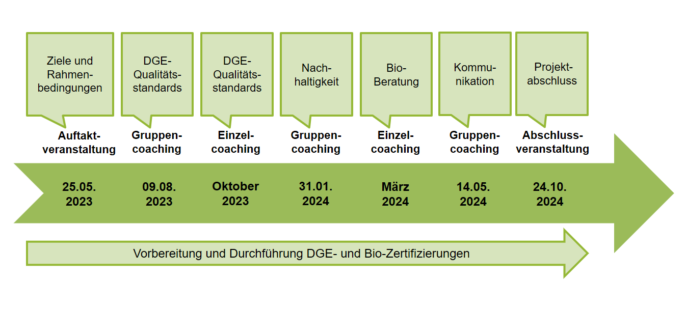 Die Grafik und die folgenden Texte beschreiben den Zeitplan des Projektjahres        