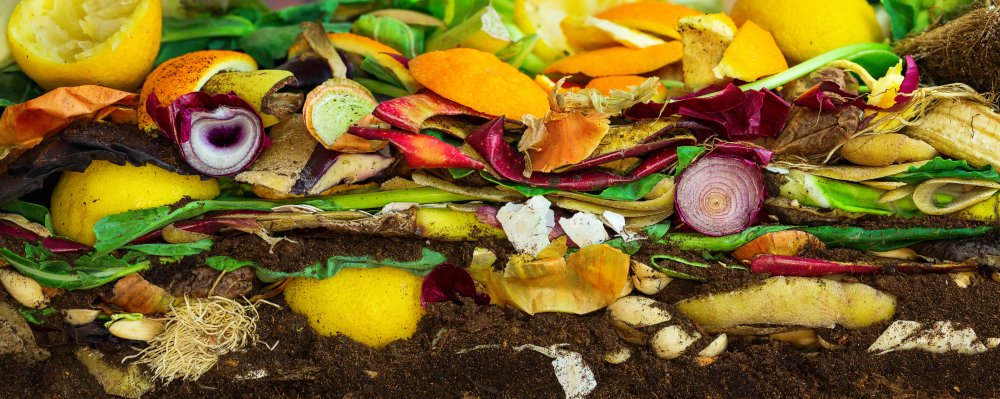 Lebensmittelabfälle aufgeschichtet im Komposthaufen